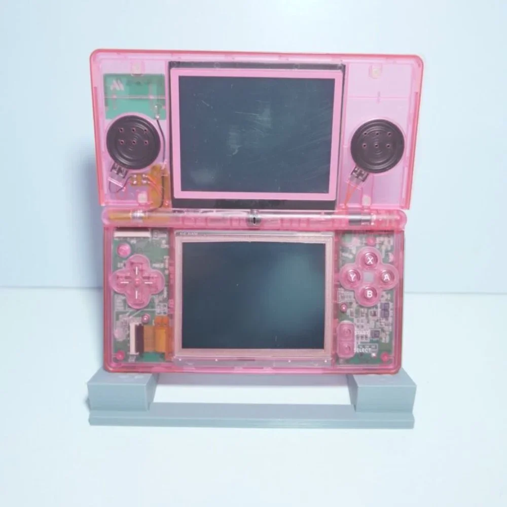 Nintendo DS Lite Transparent Clear Pink Handheld System with Charger & Stylus